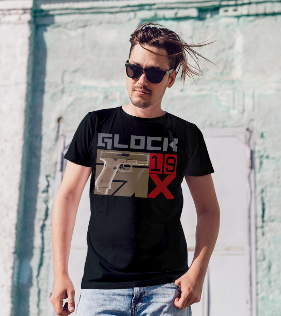 Glock 19X Tan Pistol Graphic With Bold Red And Gray Text T-Shirt