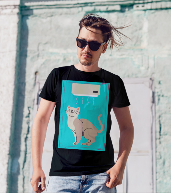 A Cat Enjoying Cool Airflow From Air Conditioner T-Shirt