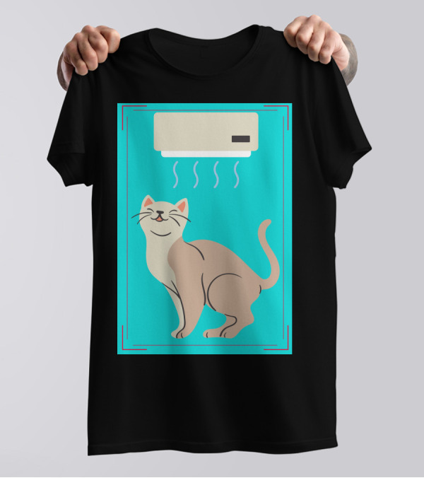 A Cat Enjoying Cool Airflow From Air Conditioner T-Shirt