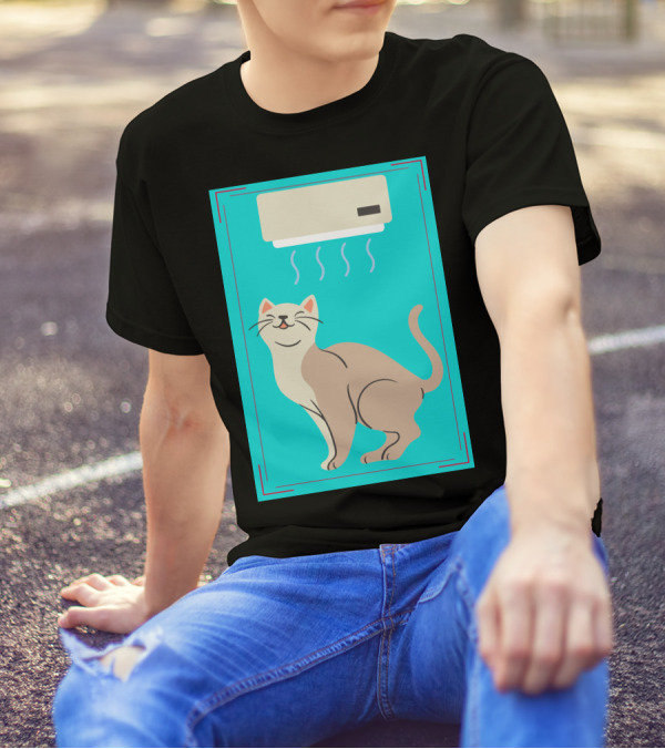 A Cat Enjoying Cool Airflow From Air Conditioner T-Shirt