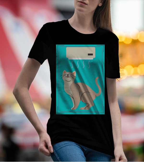 A Cat Enjoying Cool Airflow From Air Conditioner T-Shirt