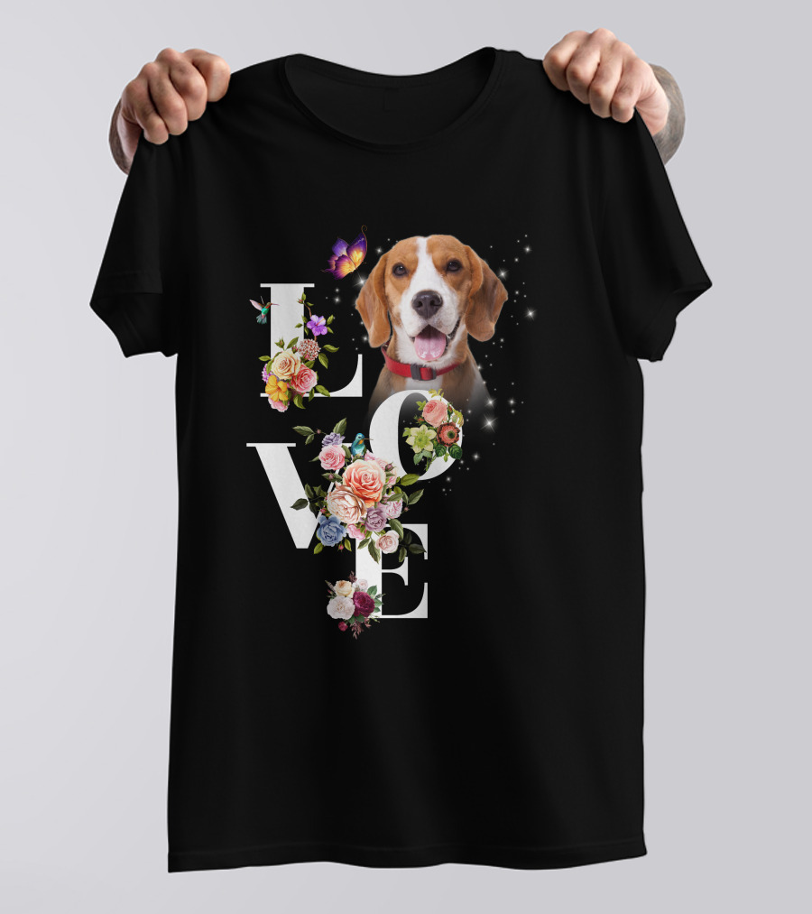 LOVE Beagle Floral Butterfly T-Shirt