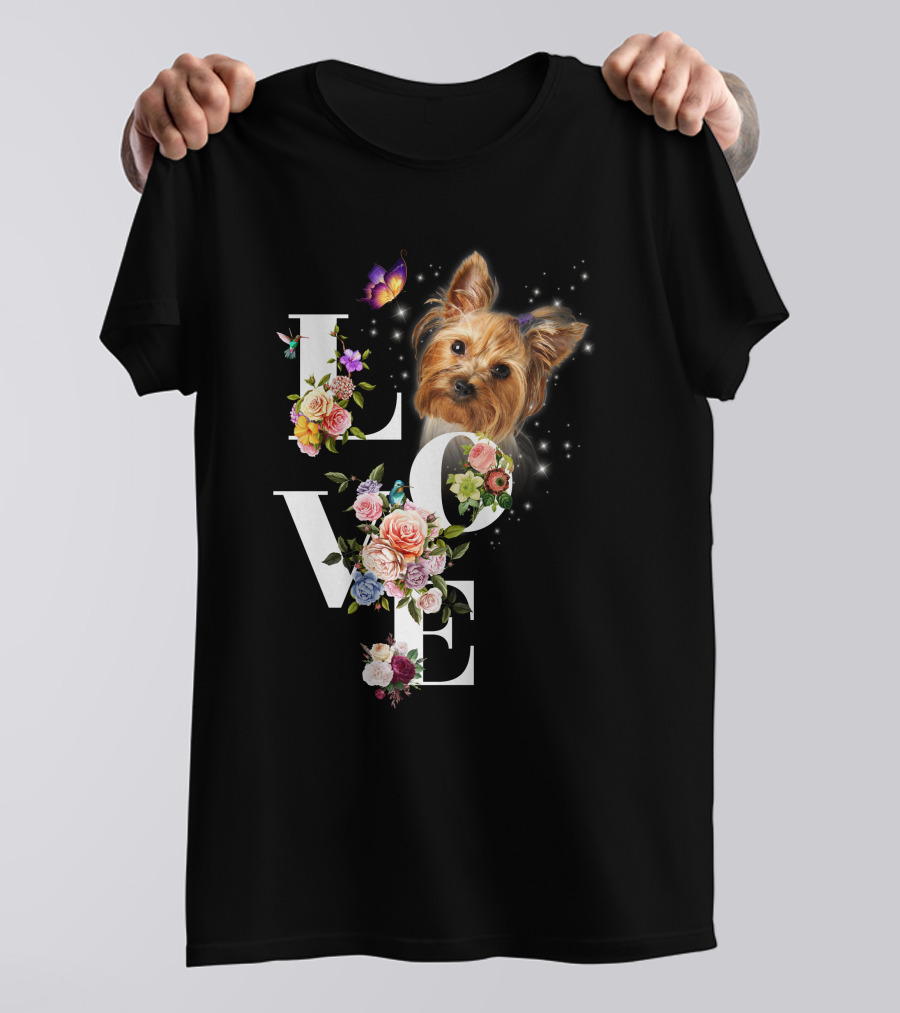 LOVE Yorkie Floral Butterfly T-Shirt