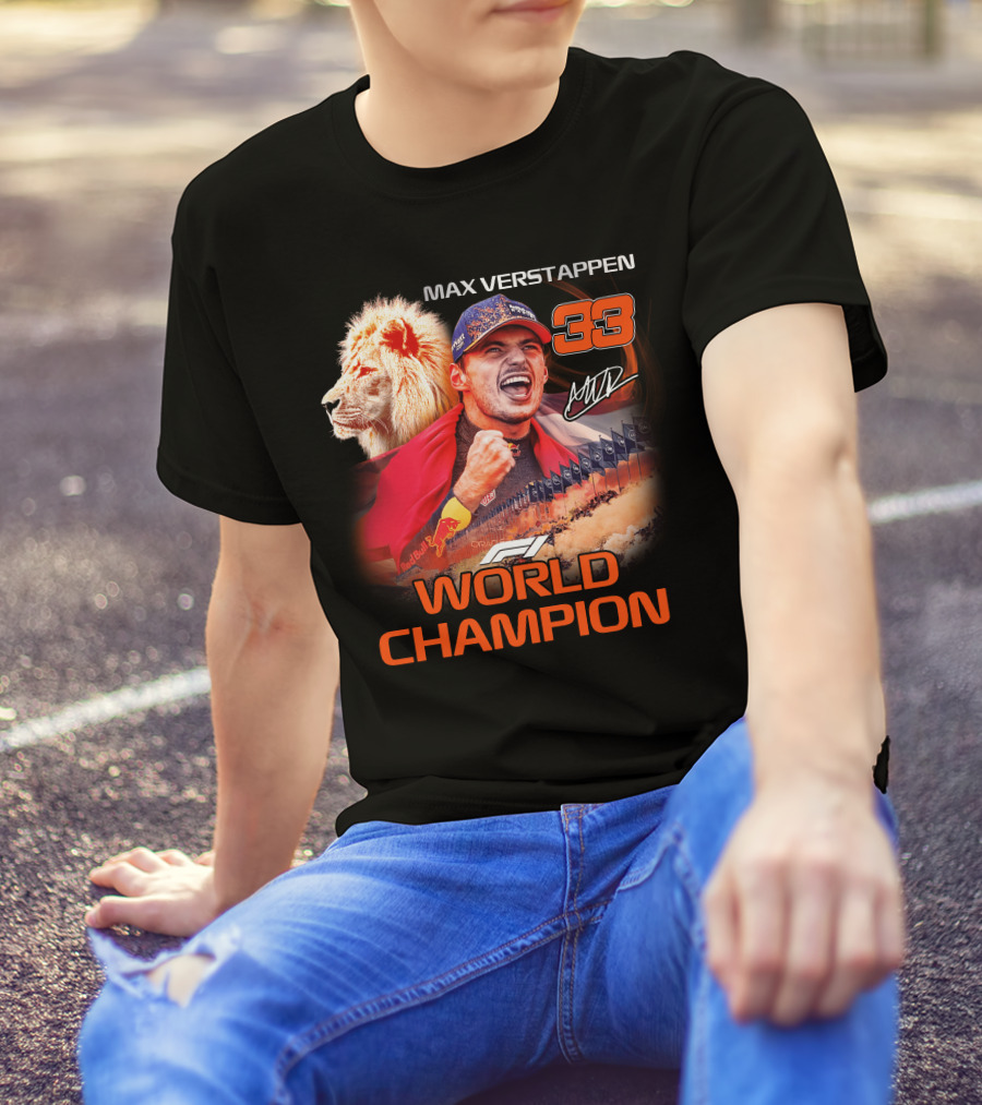 Max Verstappen 33 World Champion Felice Mav Lion F1 T-Shirt