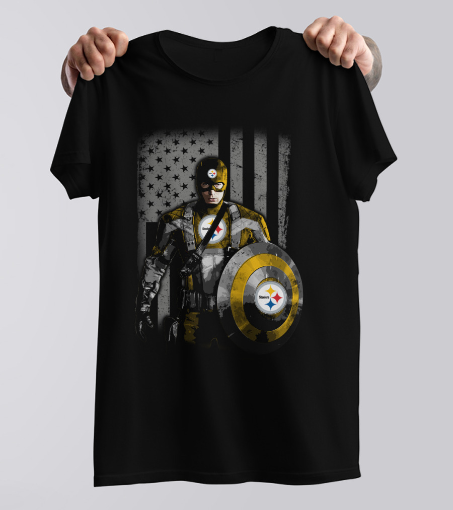 Pittsburgh Steelers Superhero Tribute With Shield And Stars T-Shirt