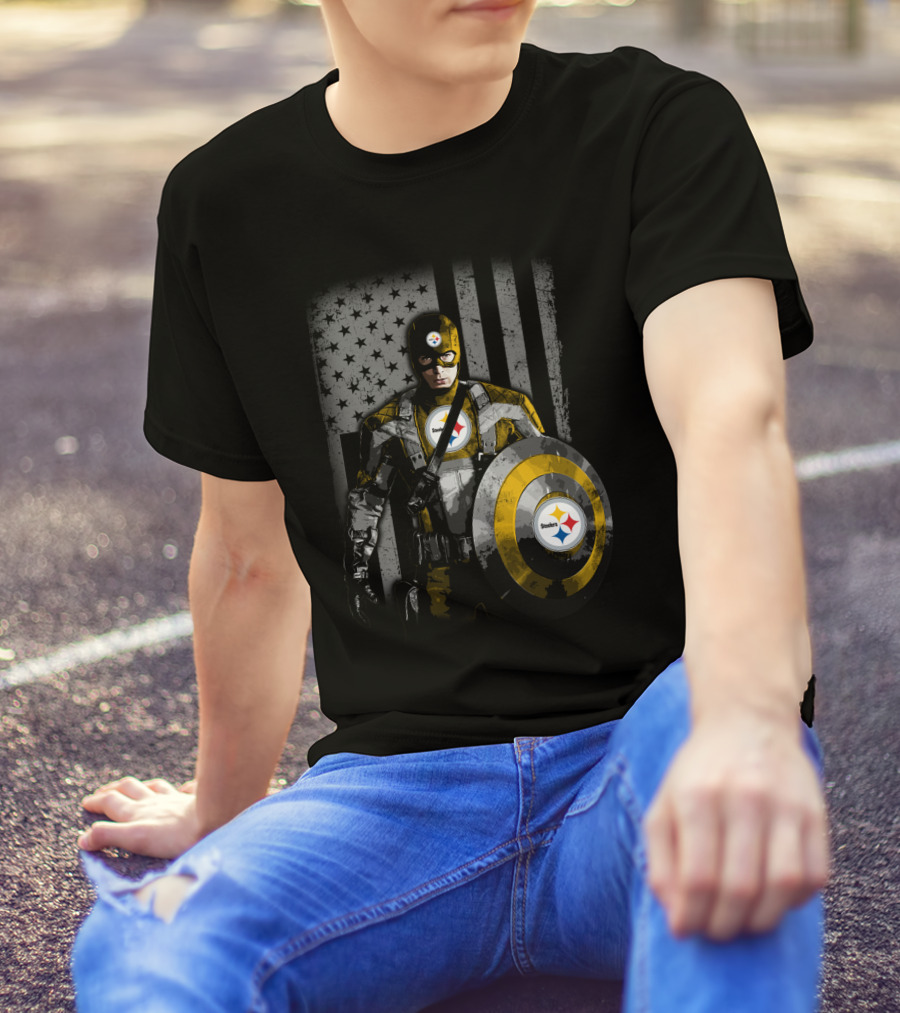 Pittsburgh Steelers Superhero Tribute With Shield And Stars T-Shirt