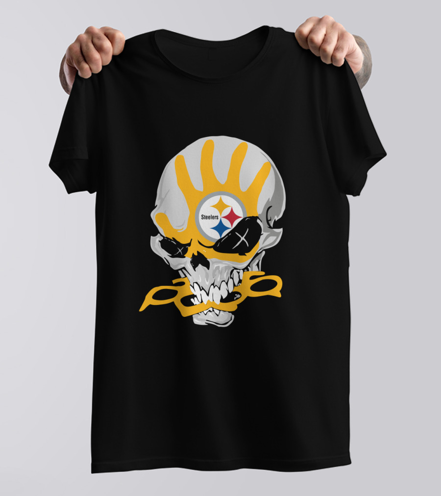 Pittsburgh Steelers Skull With Logo And Brass Knuckles T-Shirt