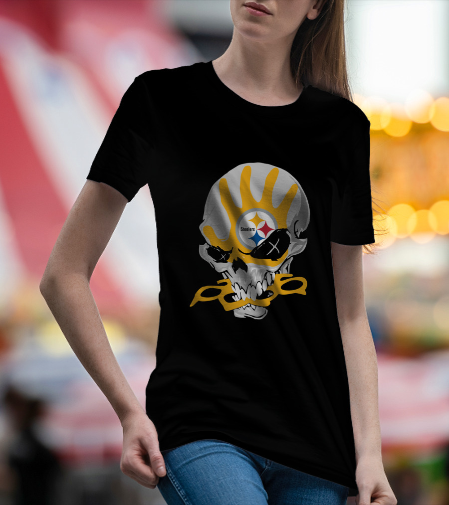 Pittsburgh Steelers Skull With Logo And Brass Knuckles T-Shirt