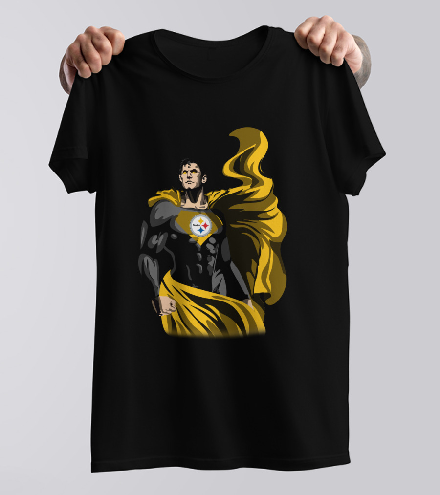Pittsburgh Steelers Superhero Emblem With Cape T-Shirt