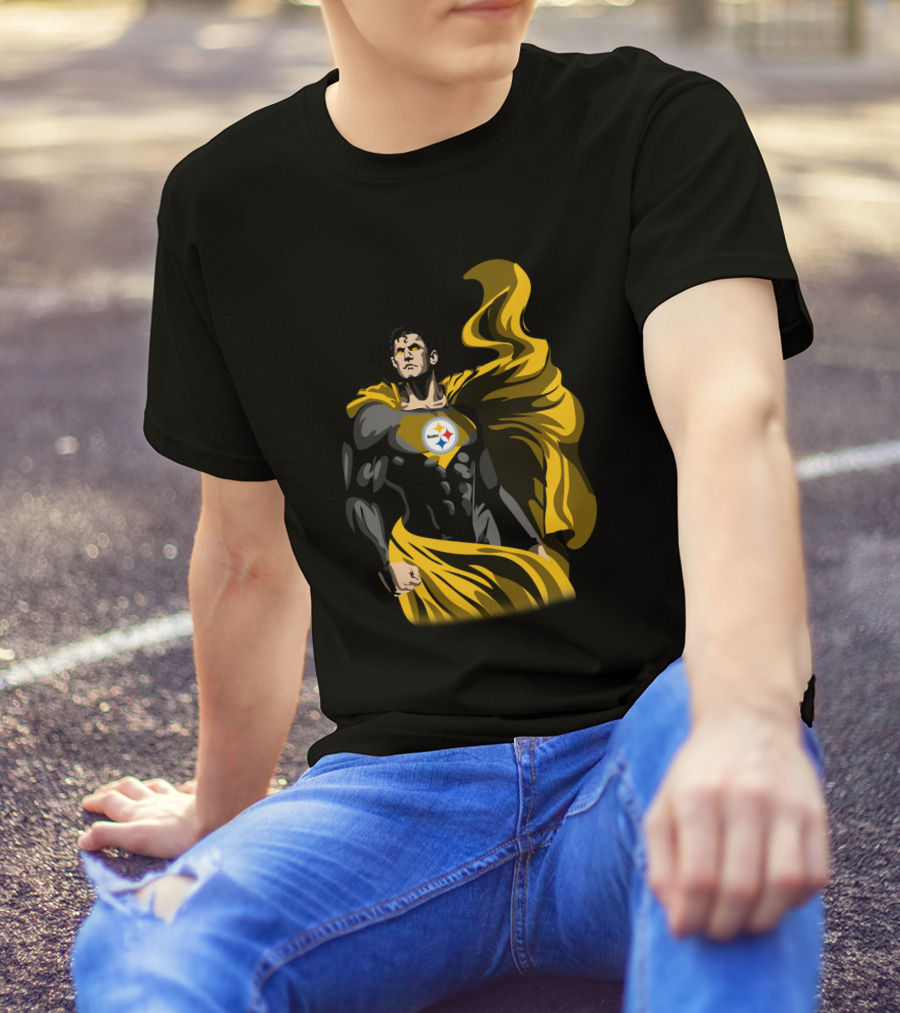 Pittsburgh Steelers Superhero Emblem With Cape T-Shirt