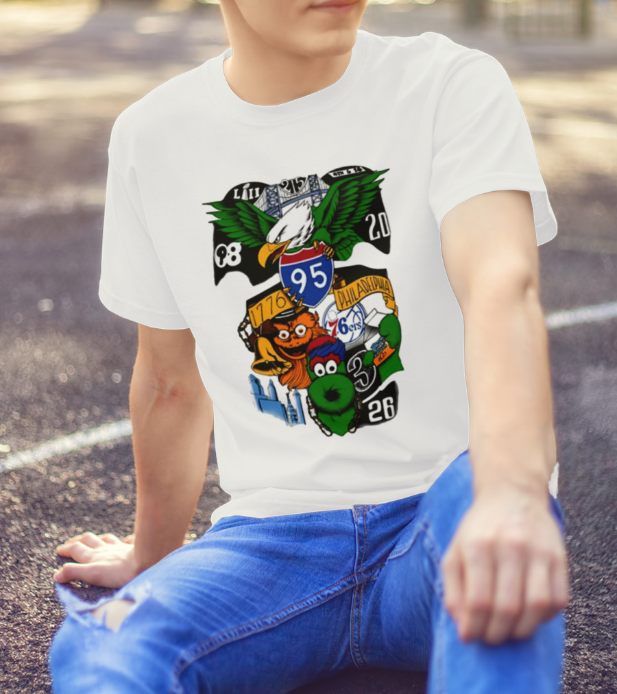 Philadelphia 215 Eagles 76ers 95 Gritty Fanatic 1776 98 26 20 Skyline LIII T-Shirt
