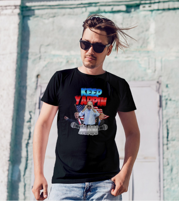 Keep Yappin Man American Flag Microphone Design By Designedbytheboys T-Shirt