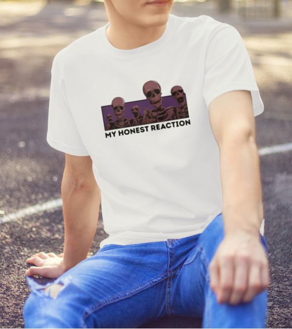 Skeletons My Honest Reaction Purple Background T-Shirt