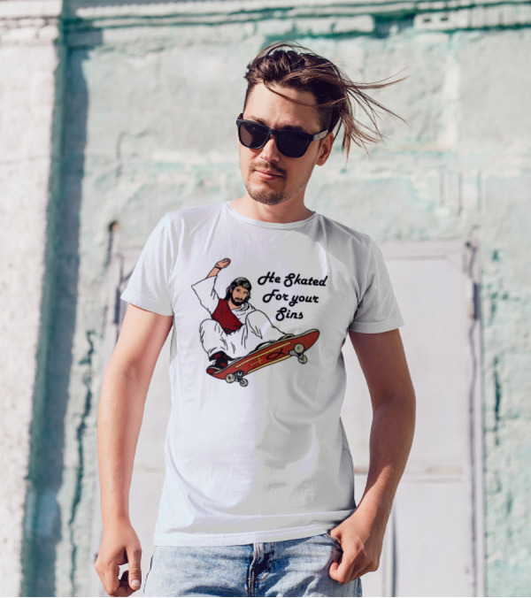 He Skated For Your Sins Red Skateboard Cross T-Shirt