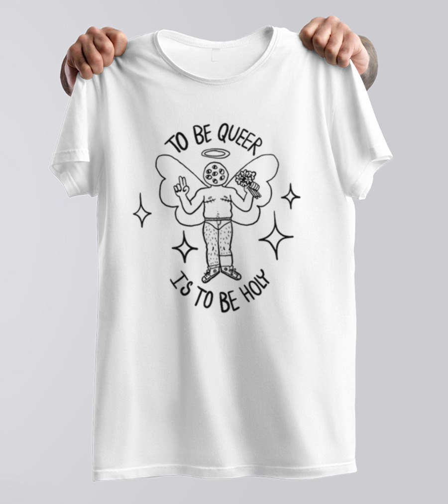 To Be Queer Is To Be Holy Angelic Figure With Flowers And Wings T-Shirt