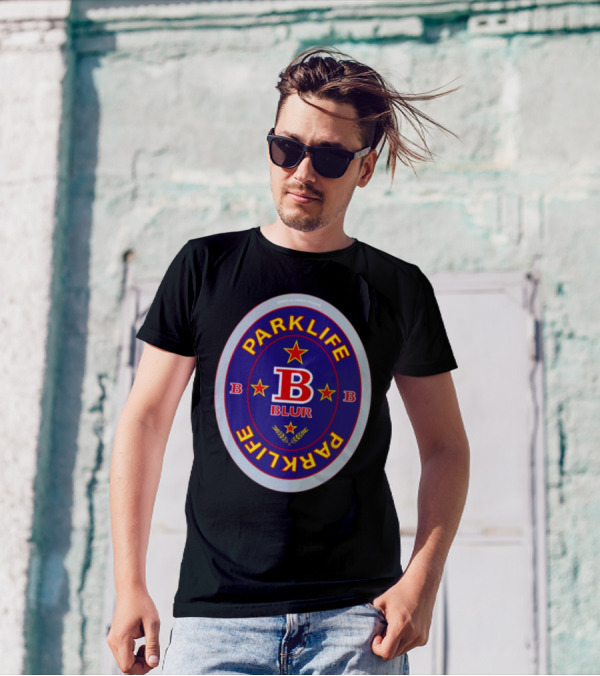 Blur Parklife Beermat Brewed In London England B Logo B Stars T-Shirt