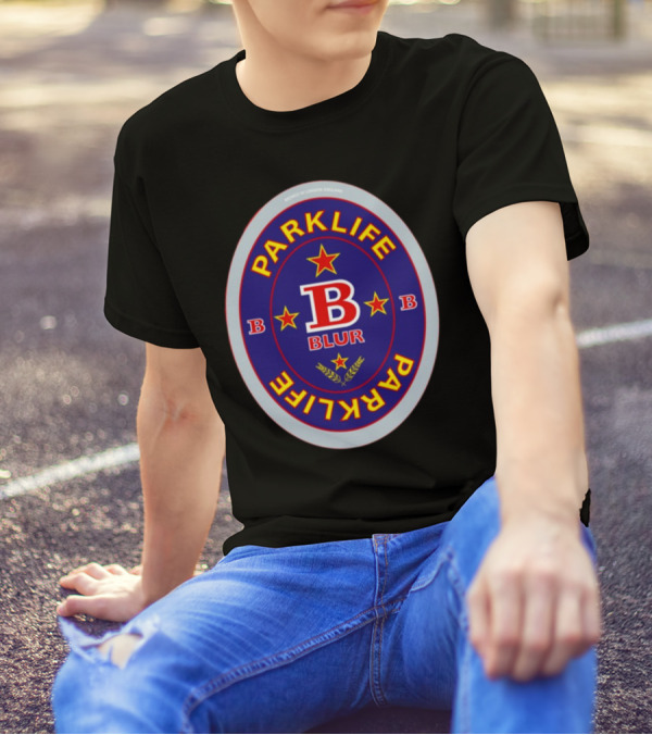 Blur Parklife Beermat Brewed In London England B Logo B Stars T-Shirt