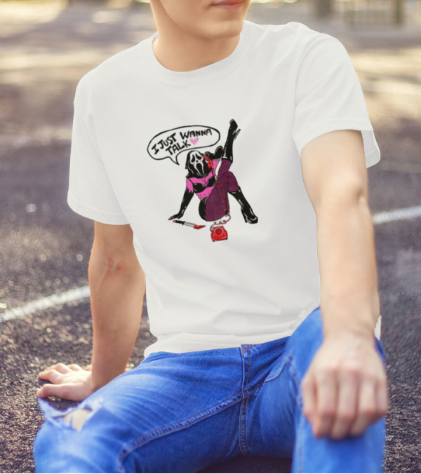 Oatmilklady I Just Wanna Talk Ghost Face Mask Retro Phone T-Shirt