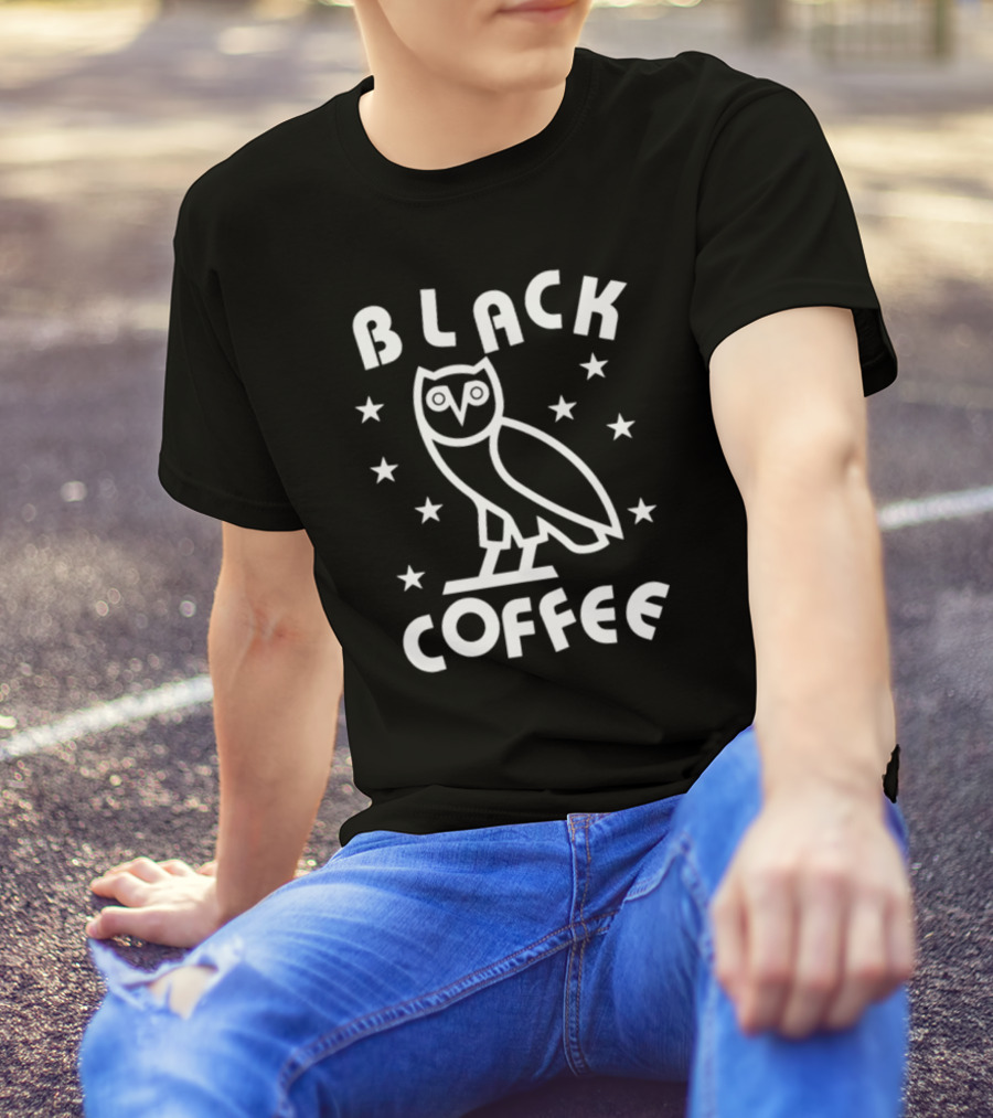 Black Coffee Owl Stars T-Shirt