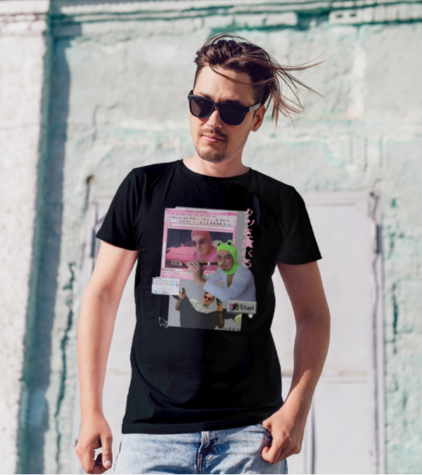 Hikkichuu Franku Vaporwave Pink Guy Windows Aesthetic Kanji Text T-Shirt