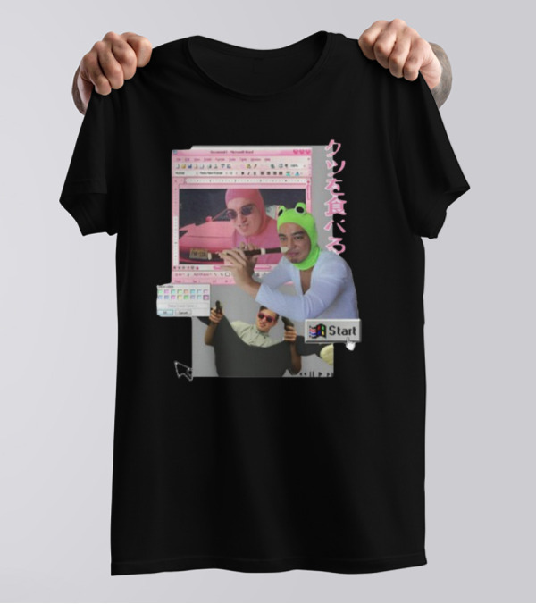 Hikkichuu Franku Vaporwave Pink Guy Windows Aesthetic Kanji Text T-Shirt