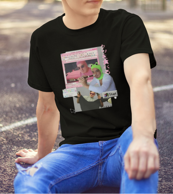 Hikkichuu Franku Vaporwave Pink Guy Windows Aesthetic Kanji Text T-Shirt