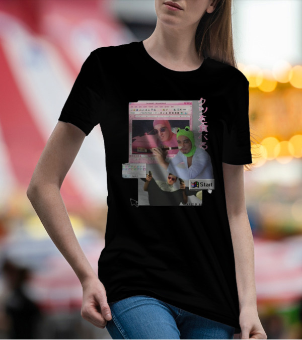 Hikkichuu Franku Vaporwave Pink Guy Windows Aesthetic Kanji Text T-Shirt