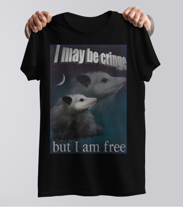 I May Be Cringe But I Am Free Possum Under Moonlight Shadow Dual Image T-Shirt