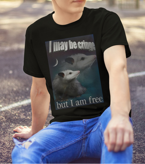 I May Be Cringe But I Am Free Possum Under Moonlight Shadow Dual Image T-Shirt