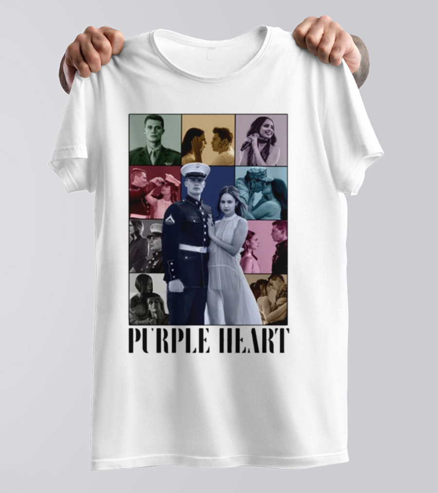 Purple Hearts Romantic Military Love Story Collage T-Shirt