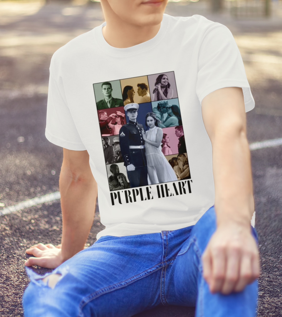 Purple Hearts Romantic Military Love Story Collage T-Shirt