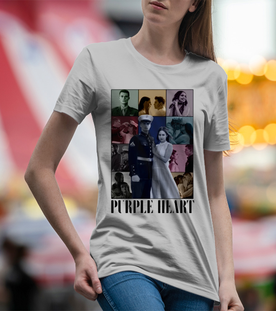 Purple Hearts Romantic Military Love Story Collage T-Shirt