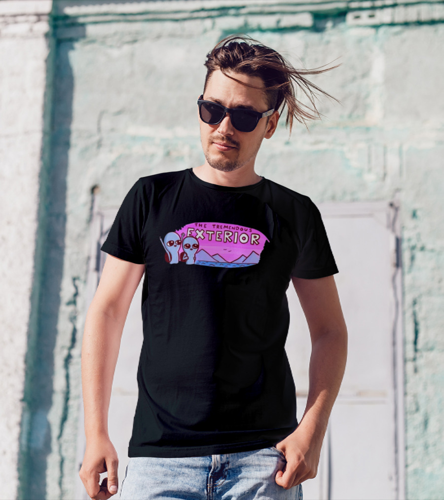 Strange Planet The Tremendous Exterior Alien Characters With Mountains And Pink Sky Scene T-Shirt