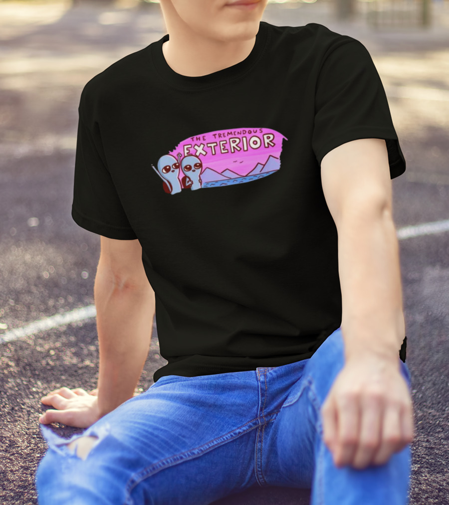 Strange Planet The Tremendous Exterior Alien Characters With Mountains And Pink Sky Scene T-Shirt