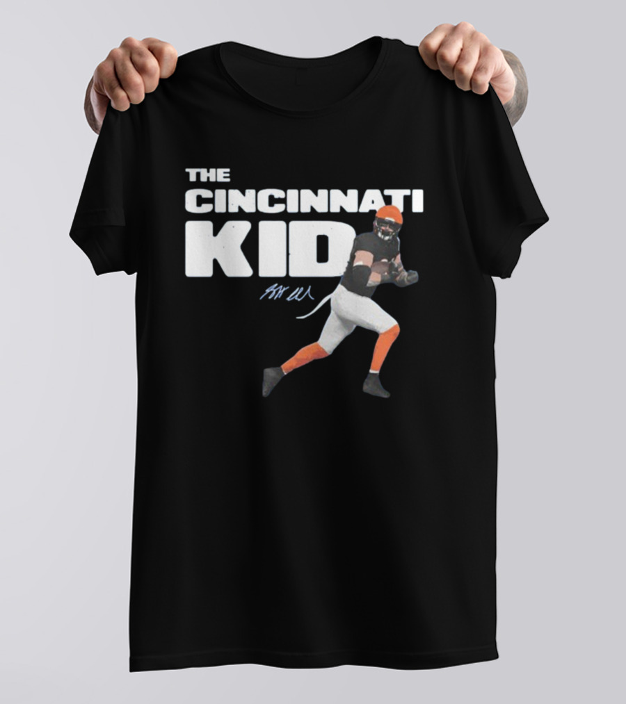 The Cincinnati Kid Football Player Graphic With Signature In Orange And Black T-Shirt
