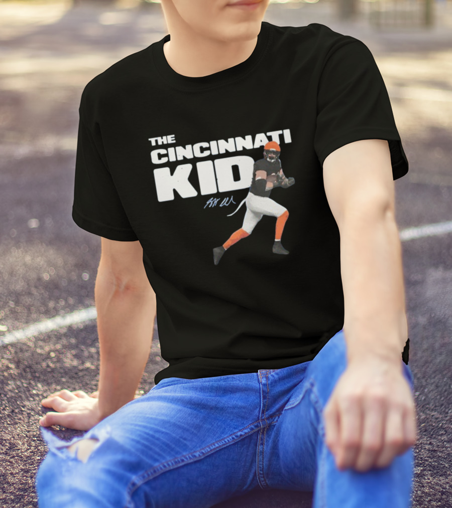 The Cincinnati Kid Football Player Graphic With Signature In Orange And Black T-Shirt