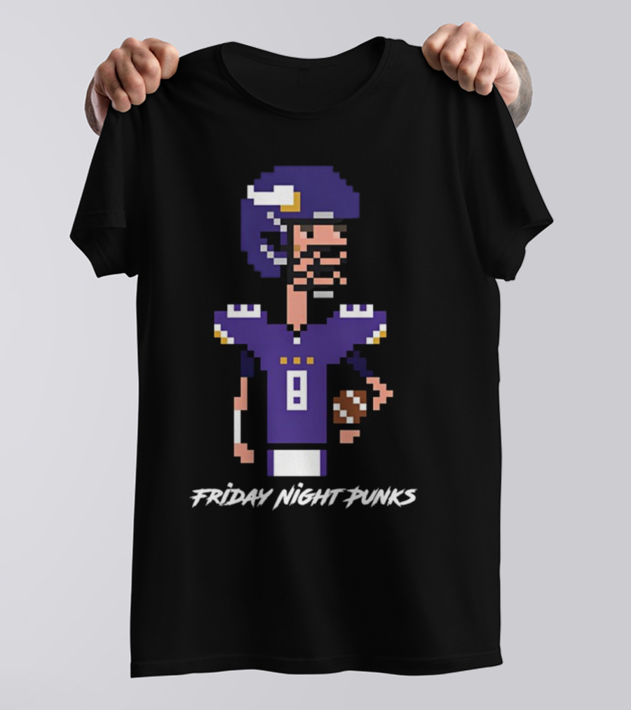Friday Night Punks Purple Pixelated Football Quarterback Holding Ball T-Shirt
