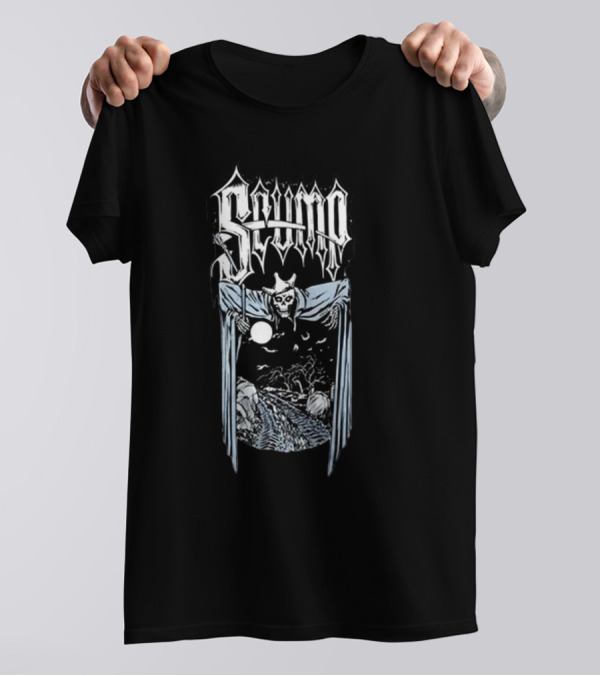Scump Graveyard Skull Grim Reaper Nighttime Moon Scene T-Shirt