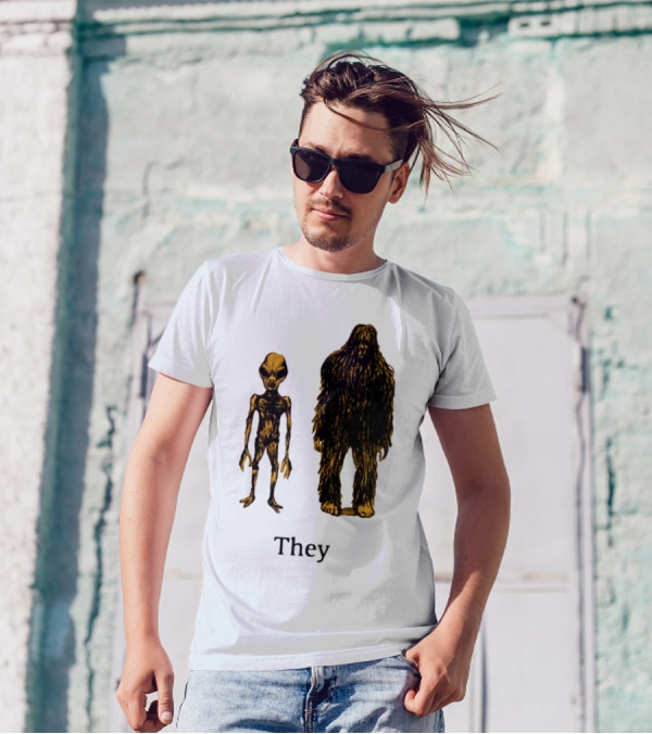 TMBGShop Cryptids They Alien Bigfoot On Sage Green T-Shirt