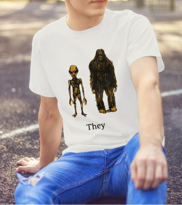 TMBGShop Cryptids They Alien Bigfoot On Sage Green T-Shirt