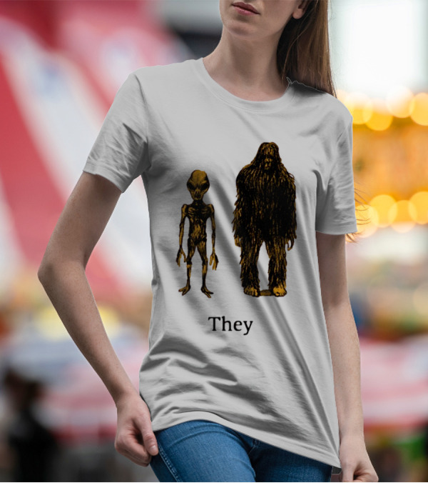 TMBGShop Cryptids They Alien Bigfoot On Sage Green T-Shirt