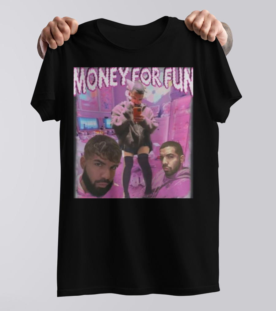 Money For Fun Funnyahhtees Pink Room Selfie Collage T-Shirt
