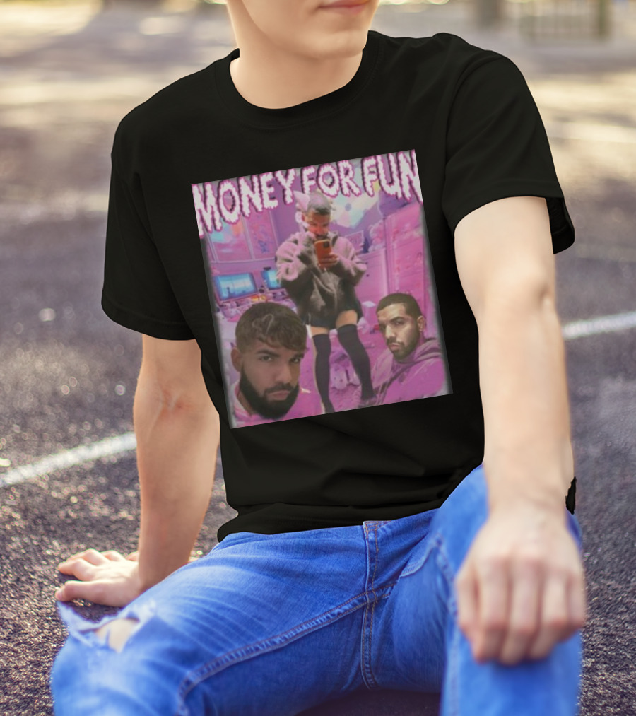 Money For Fun Funnyahhtees Pink Room Selfie Collage T-Shirt