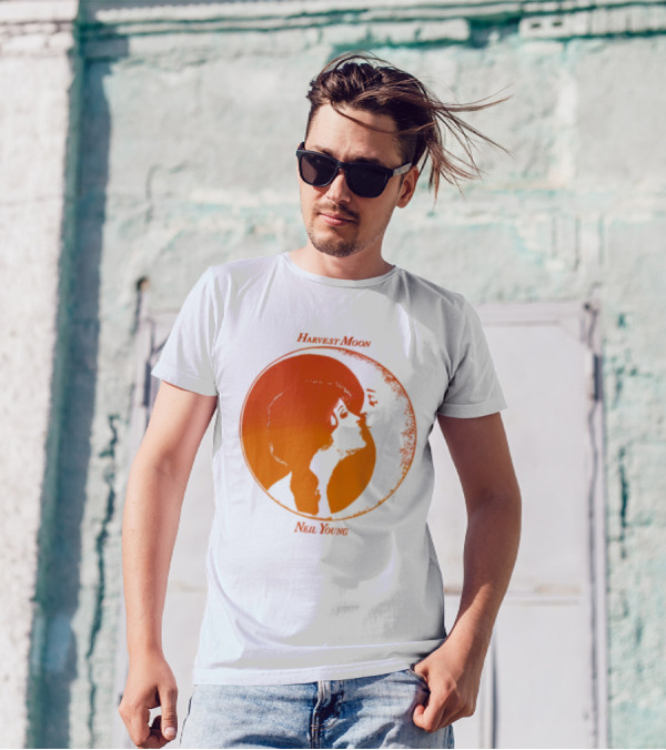 Harvest Moon Neil Young Orange Silhouette Circle T-Shirt