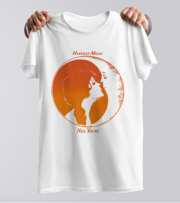 Harvest Moon Neil Young Orange Silhouette Circle T-Shirt