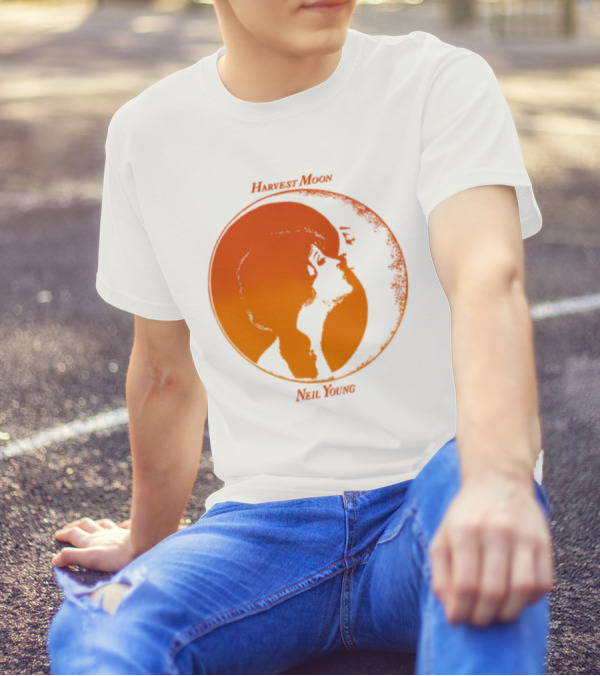 Harvest Moon Neil Young Orange Silhouette Circle T-Shirt