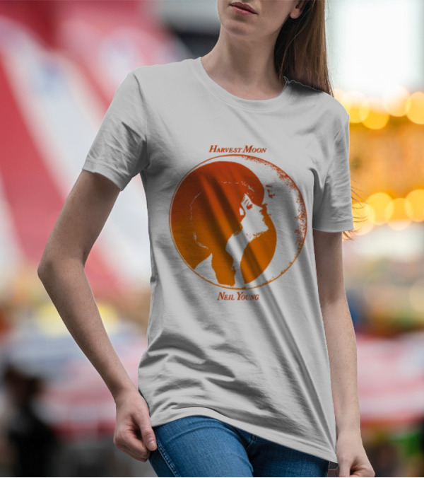 Harvest Moon Neil Young Orange Silhouette Circle T-Shirt
