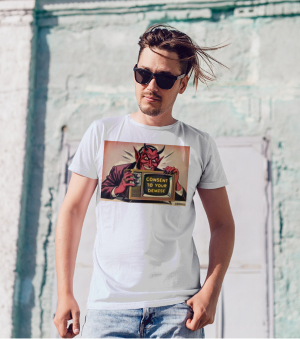 Forbiddenclothes Consent To Your Demise Devil Holding Vintage Television T-Shirt