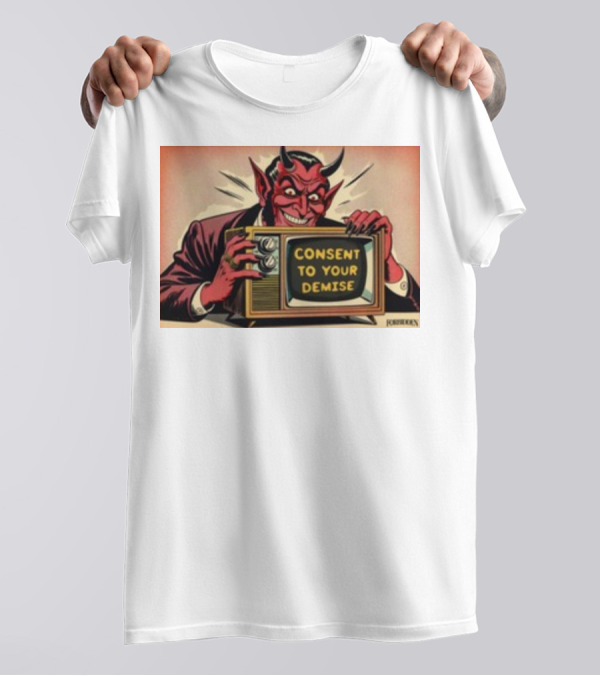 Forbiddenclothes Consent To Your Demise Devil Holding Vintage Television T-Shirt