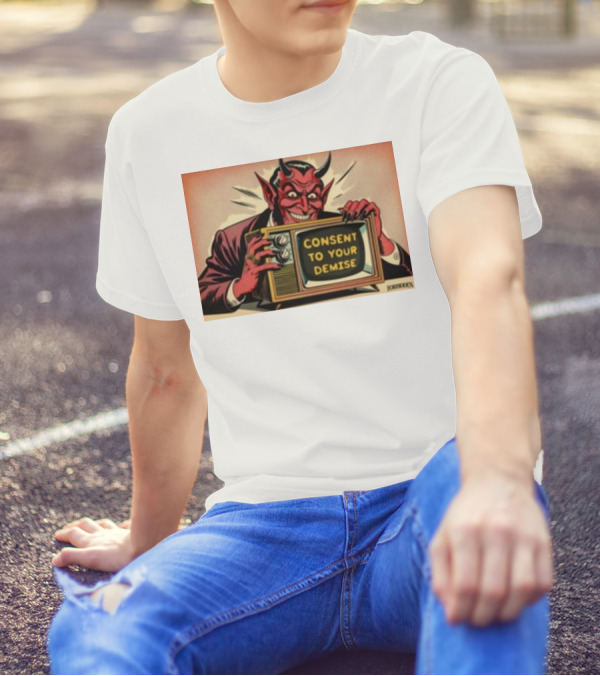 Forbiddenclothes Consent To Your Demise Devil Holding Vintage Television T-Shirt